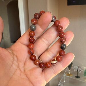 Beaded Red Jasper Stretch Bracelet - Women Jewelry